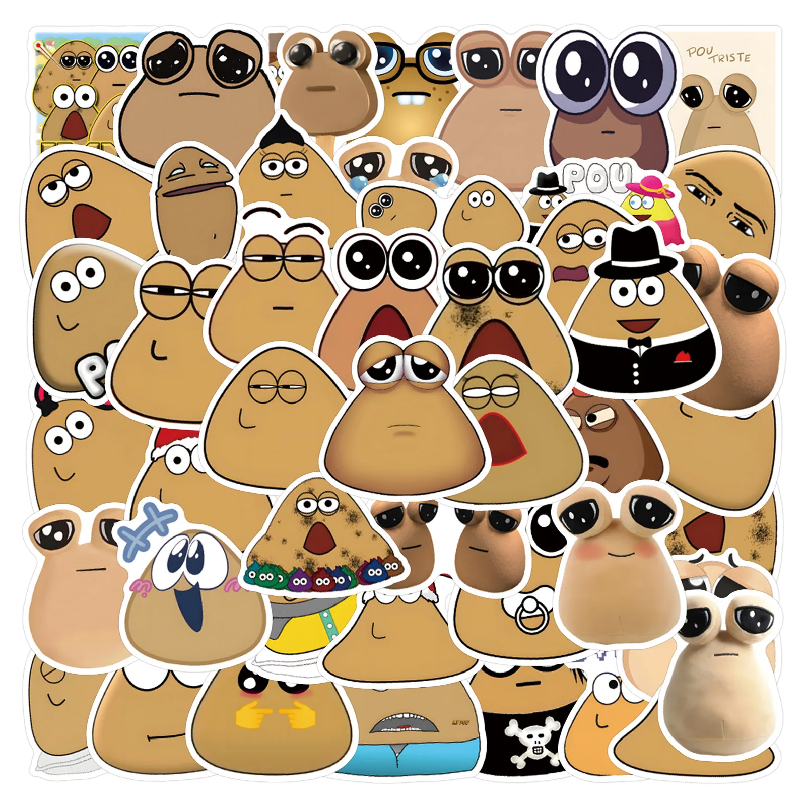 55PCS Game My Pet Alien Pou Sticker Cartoon Cute Fun Doodle Waterproof Decal Children's Toys for Wardrobe Bike Desk Guitar