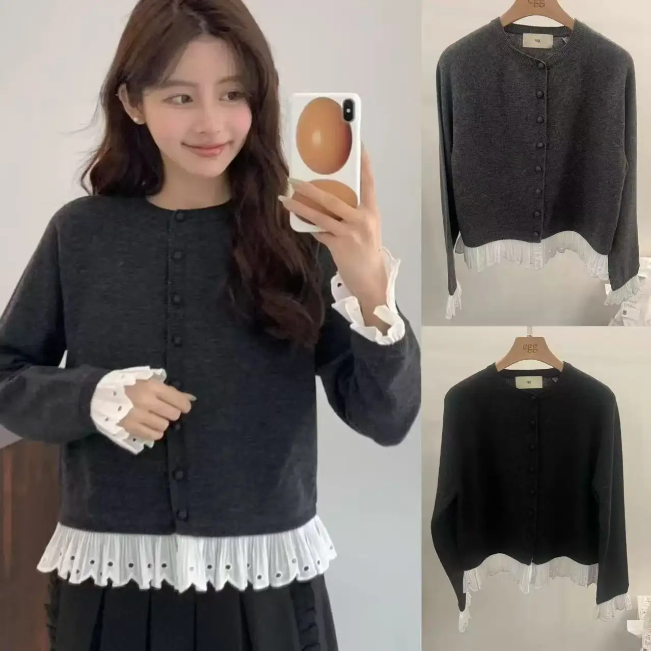 

Вязаный кардиган с милой кружевной отделкой, куртка в стиле пэчворк, дышащая мягкая ткань, длинное круглое пальто Sve Ne для женщин