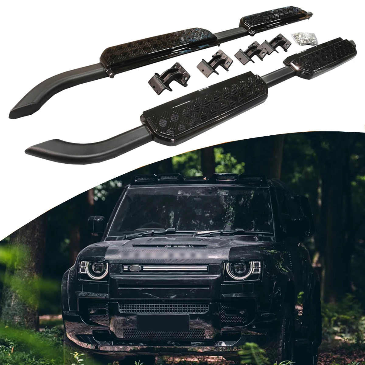 

2 шт. боковая ступенька подходит для Land Rover Defender 110 130 2020-2025 L663, 4-дверная подножка, педаль, рельс (глянцевый черный винтаж)