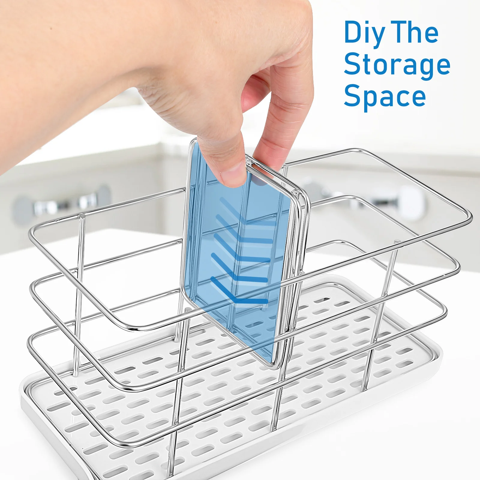 

1pcs Stainless Steel Sponge Holder Tray Kitchen Sink Drainer Rack Abs Pp Anti-Rust Sponge Drying Organizer Dish Drying Holder