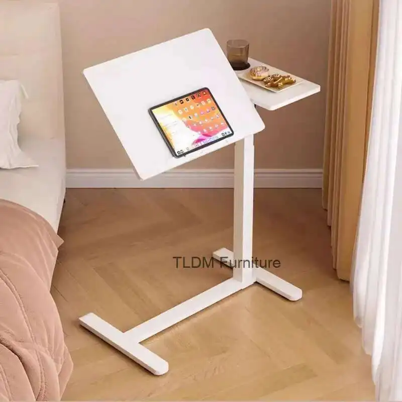 

White Bedside Movable Desk Pneumatic Lift Home Office Computer Desk Sofa Folding Table Bed Height Adjustable Students Furniture