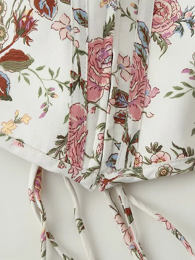 Elegantes Damen-Korsettkleid mit Blumenmuster, kurzen Ärmeln, rückenfrei, schmal geschnitten, Bandage-Stil, Party- und Abendkleid, Sommer 2026, neue Damenkleider – Detail 7