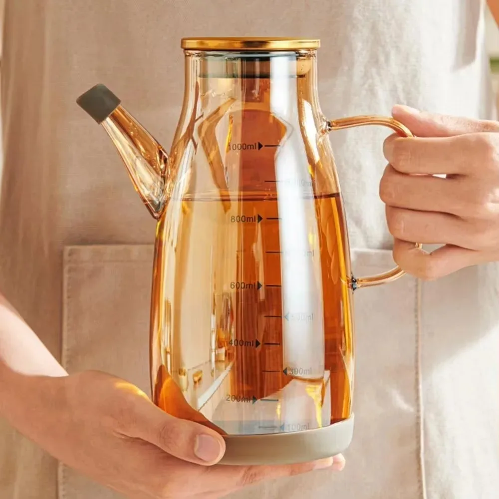

600/800/1000ML Glass Oil Dispenser Bottle with Drip Free Spout Large Capacity Leak-Proof Oil Storage Container for Kitchen Tools