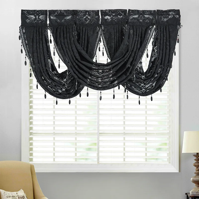 

Warp knitted lace curtains, black red small curtains, kitchen rod curtains, cocina navide ñ a