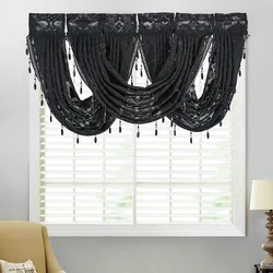 Warp knitted lace curtains, black red small curtains, kitchen rod curtains, cocina navide ñ a