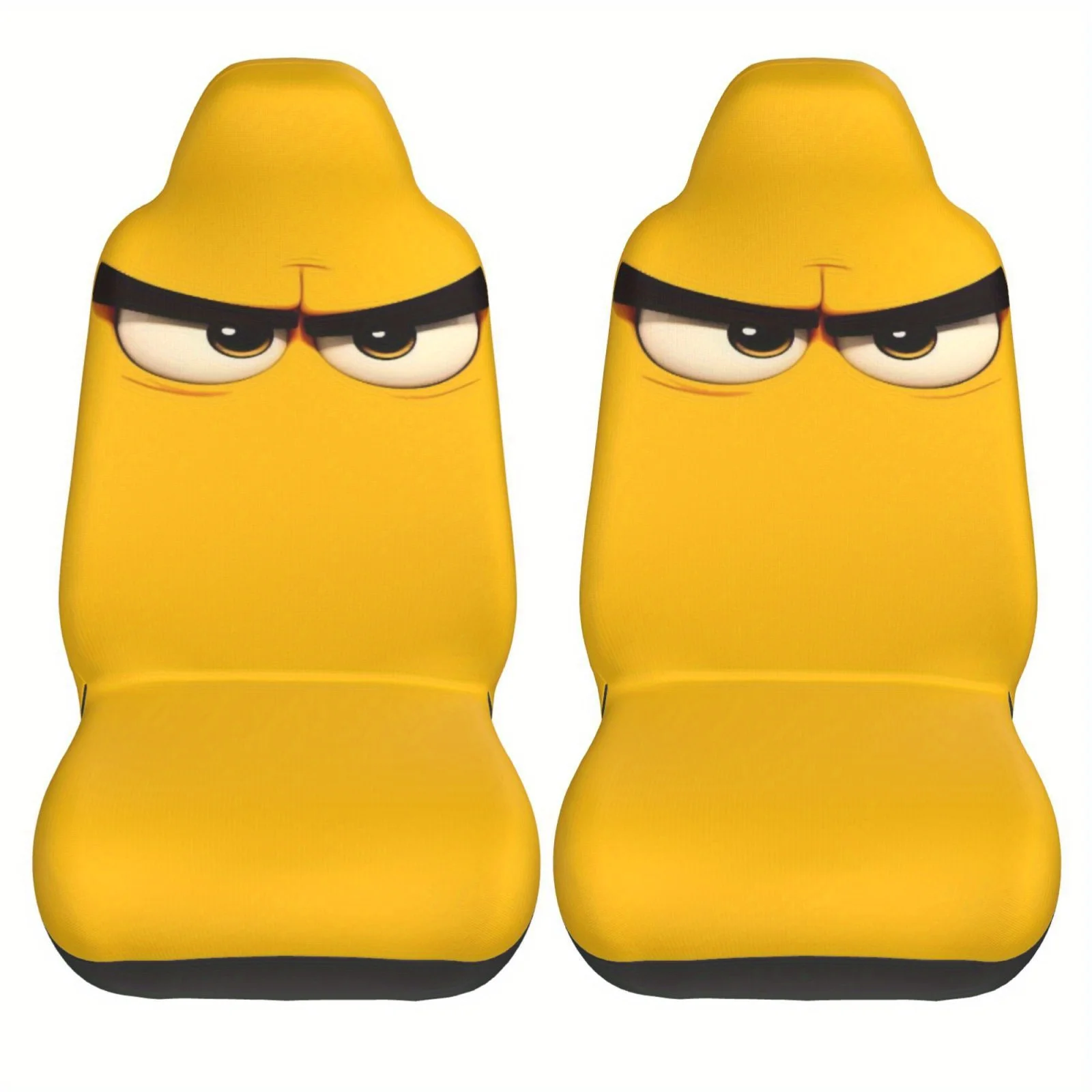 Front Car Seat Covers Yellow Base with Frowning Eyes Design Print  Multiple Quantities Available - Luxury Car Seat Protector