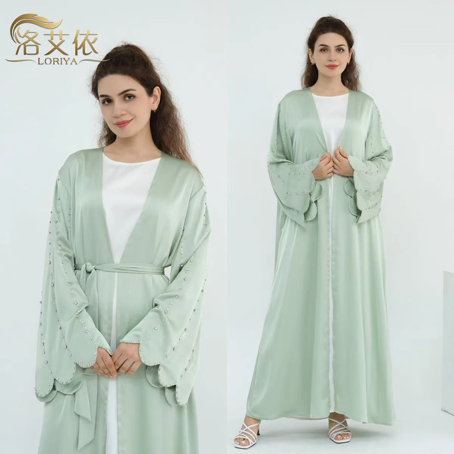 

Дубай Ближний Восток Роскошный полностью ручной работы кардиган из бисера мусульманские женщины длинный свободный халат Абая