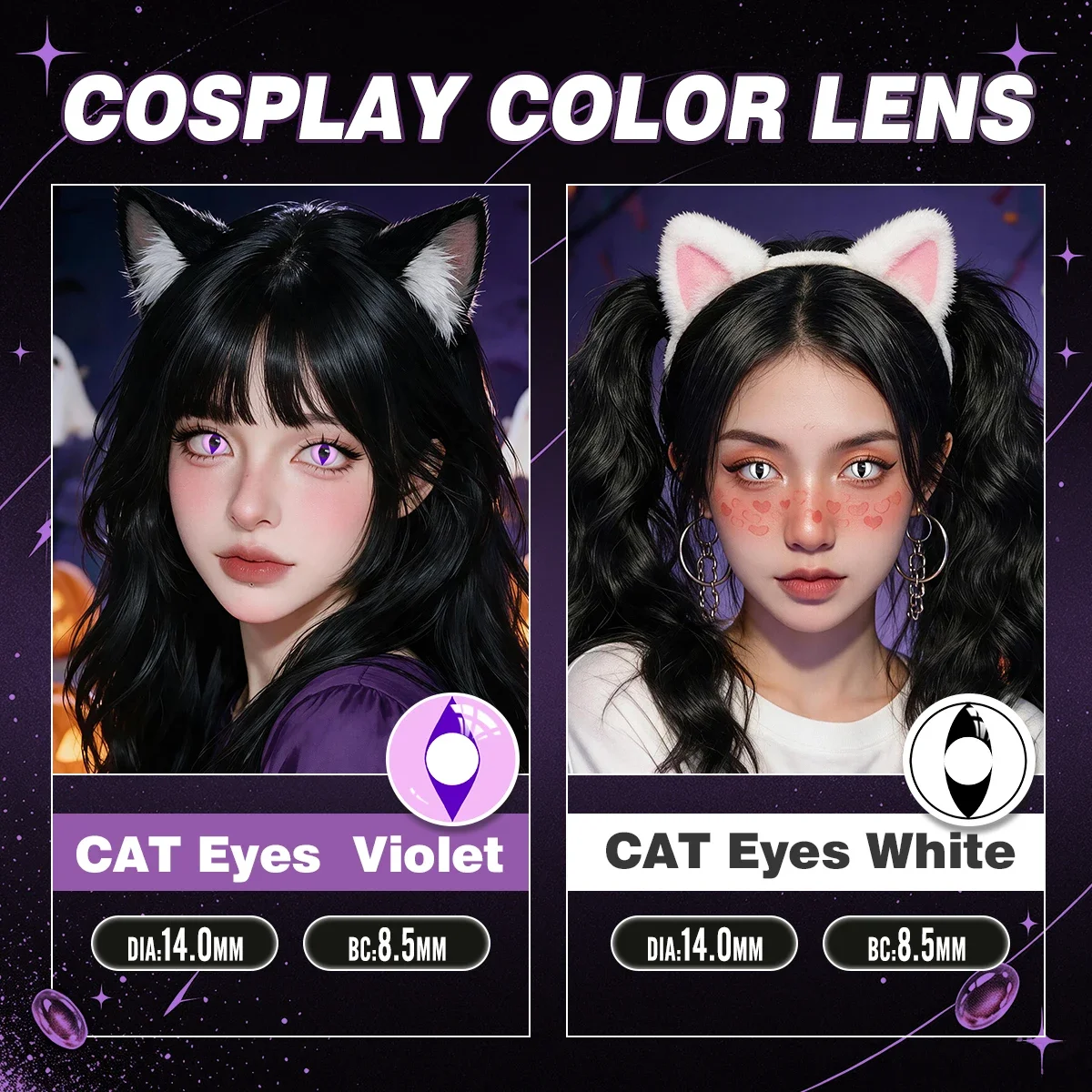 Lalens 1/2 Paar Farbige Kontaktlinsen Katzenaugen 14,0mm Kleine Pupille Anime Cosplay Farblinsen für Party Rollenspiele Augenschönheit – Detail 8