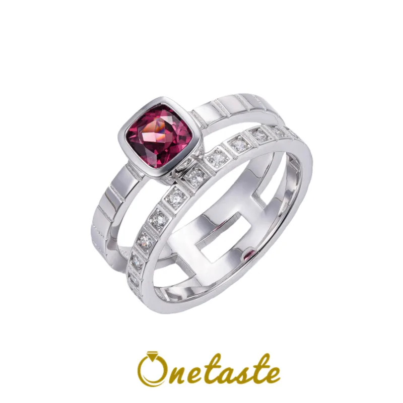 

925 Sterling Silver Garnet Cubic Zirconia Womens Statement Ring Sparkling Trendy Dainty Wide Chunky Duet Ring Party Her Gift