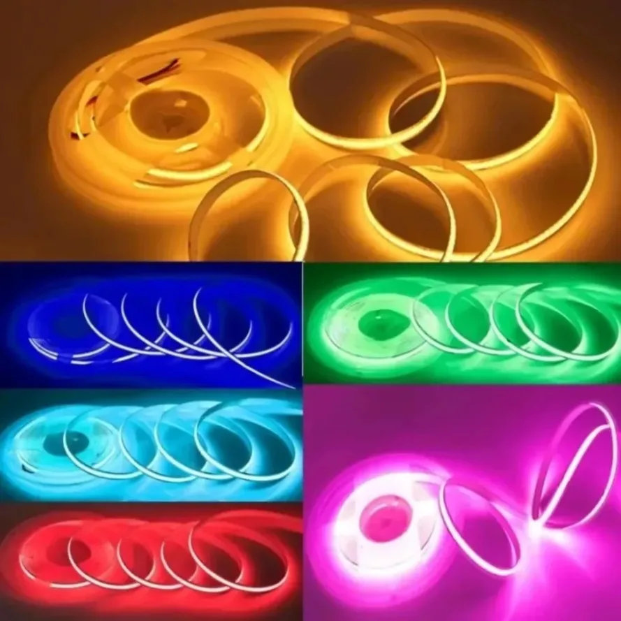 320Leds/M 8mm COB LED Strip DC 12V 24V Fleksibel Pita LED Terang Tinggi Lampu LED Bar Biru Es Putih Merah Hijau Pink Kuning Pencahayaan LED