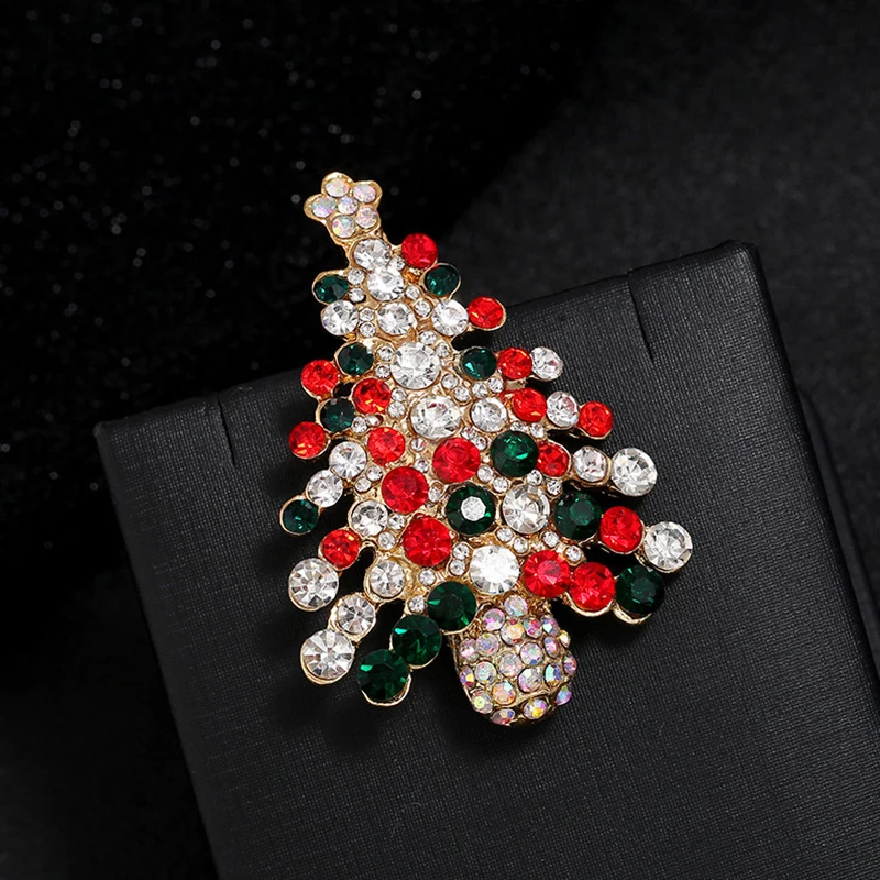 1PC Christmas Enamel Brooch Pins Rhinestone Xmas Tree Wreath Bell Metal Pins Jewelry Gift For Women Merry Christmas Decor Gifts