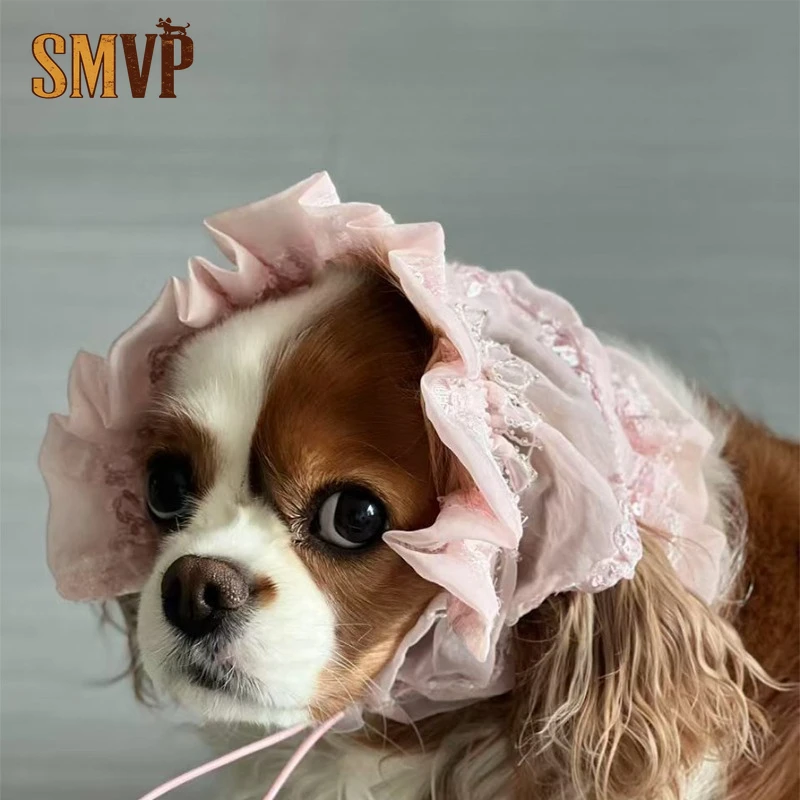 

Sweet Lace Chiffon Dog Ear Cover Delicate Ruffled Pet Headwear Anti Dirty Ear Guard For Dogs Perfect For Photos And Mealtime