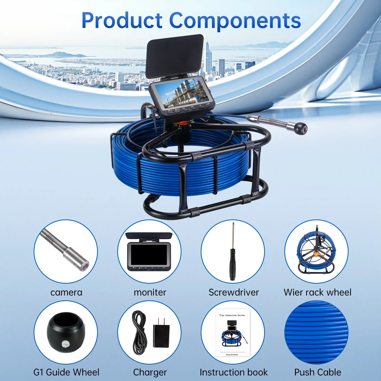 SYANSPAN Sewer Pipe Inspection Camera DVR 16GB Video Recording, Broecope Drain Camera IP68 Waterproof 8500MHA Battery 20/30/50M image 6
