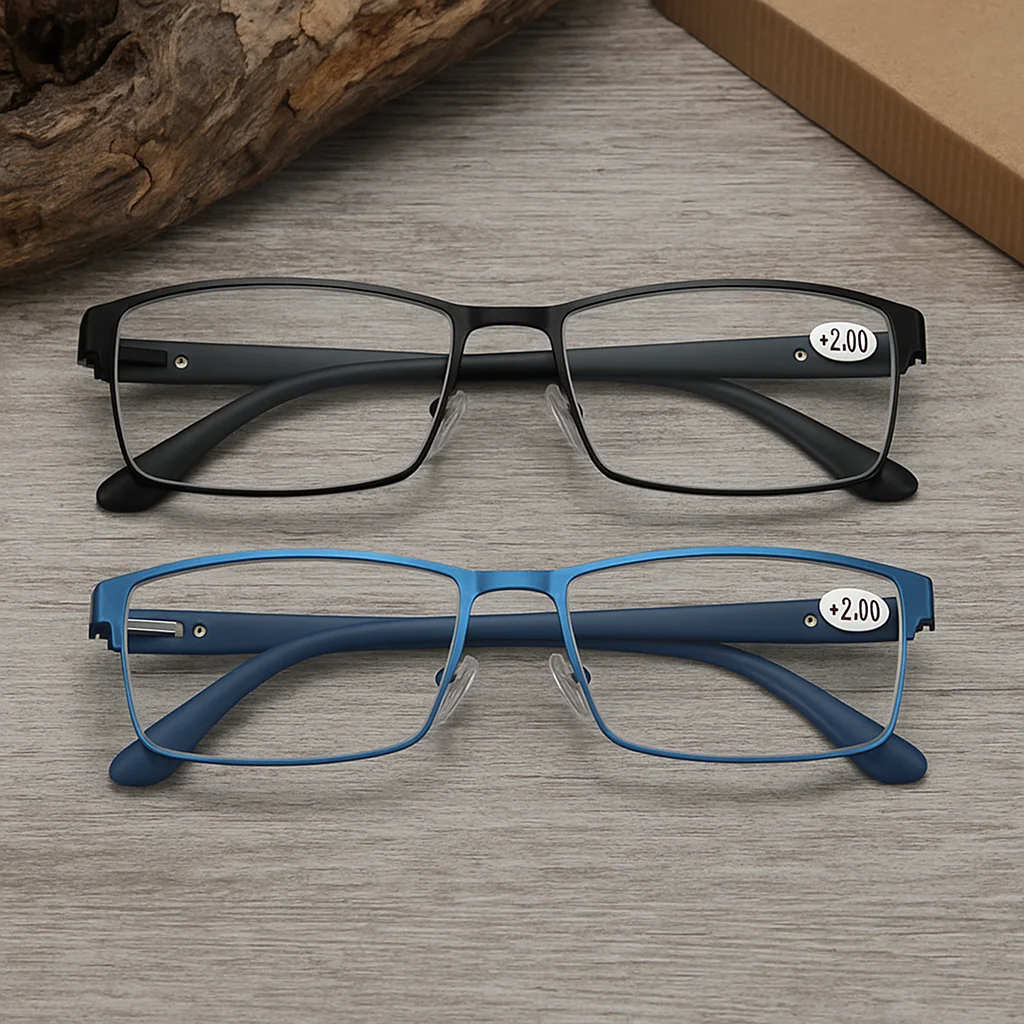 1pc Business Reading Glasses For Men Spring Hinge Computer Phone Reading Rectangular Full Frame Metal Presbyopic Eyeglasses image 2