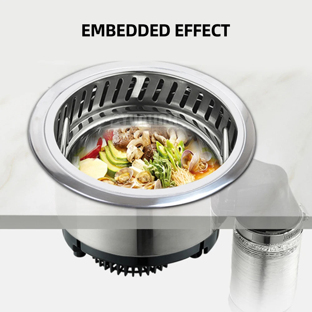 Uitlaat Inductiekookplaat Apparatuur Commerciële Ronde Hot Pot Buffet Restaurant Roestvrij Staal Elektrische Hot Pot Onder