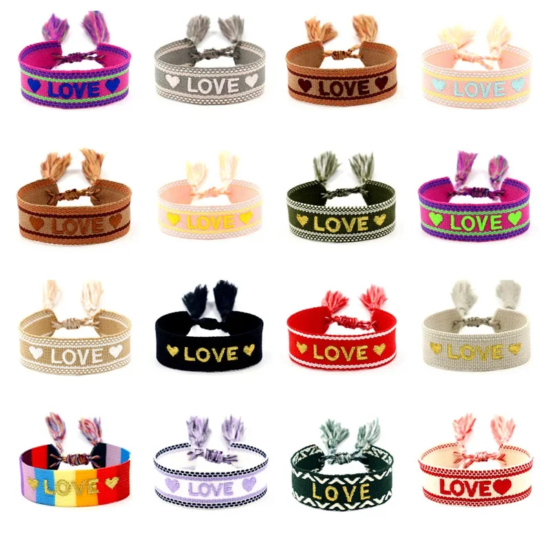Bohemia Embroidery Letters Woven Tassel Bracelet For Women Handmade Adjustable Rope Braided Bracelet Retro Fashion Jewelry Gift