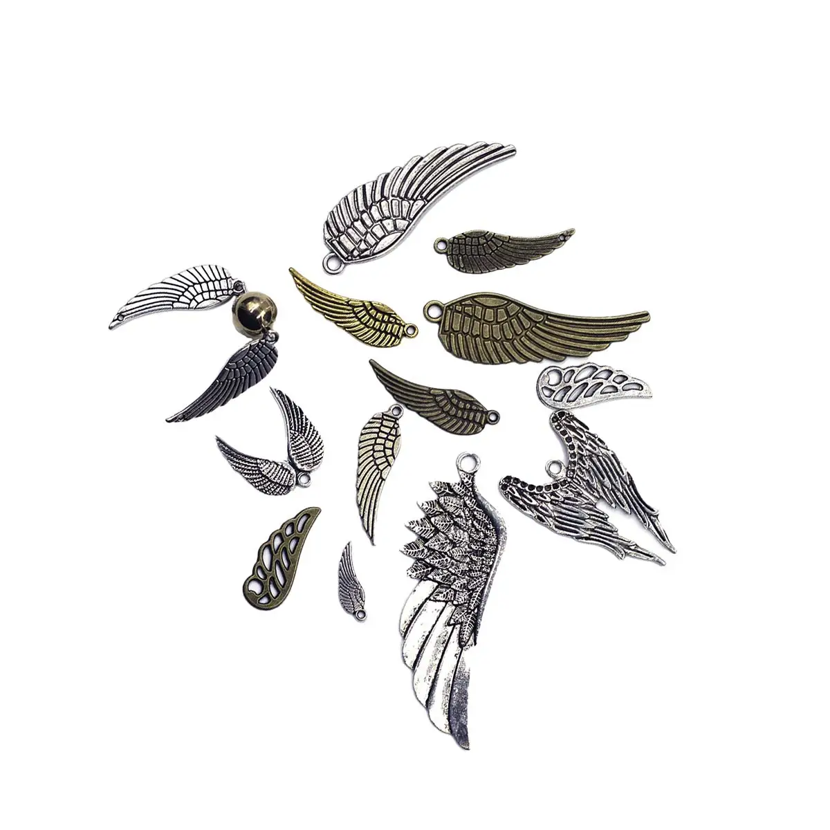 

100 шт., смешанные подвески с крыльями ангела, смешанные 10-50 мм, сделай сам, поделки, подарочные украшения, материалы, сумка, ювелирные изделия ручной работы, аксессуары