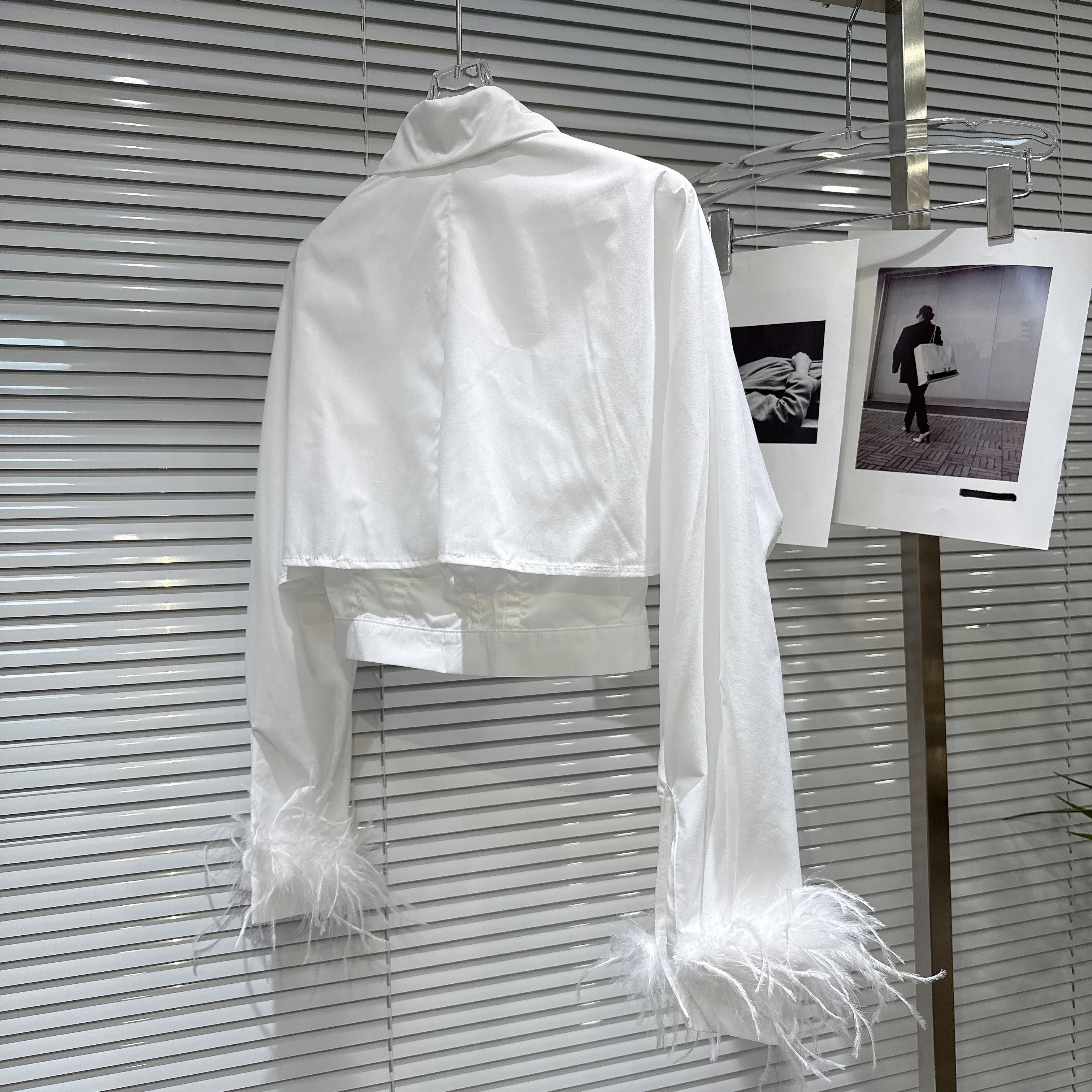 2025 herbst Neue Elegante Straußen Feder Manschette Gefälschte Zwei Stück Design Einfarbig Hemd