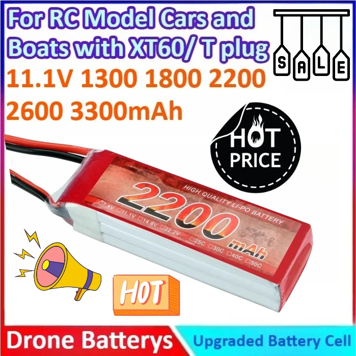 

11.1V 3S 1300 2200 2600 3300 1800mAh RC Model General-purpose High Capacity Battery for RC Model Cars and Boats with XT60/ Tplug