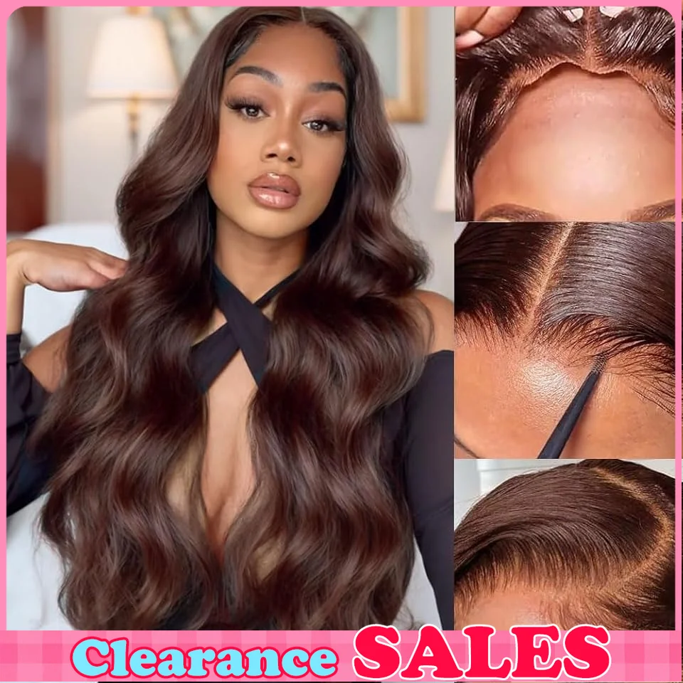 

Clearance Sales Chocolate Brown Body Wave Wig 100% Human Hair Pre Plucked 13x5 Body Wave HD Lace Frontal Wigs 100% Human Hair
