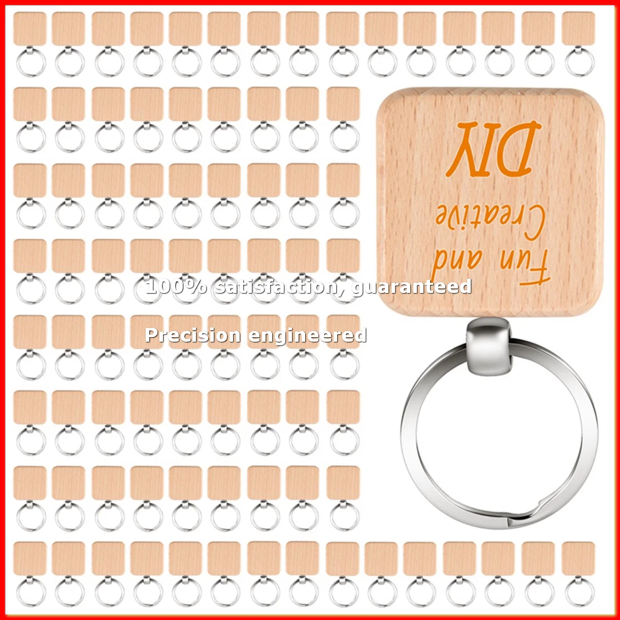 

100Pcs DIY Blank Wooden Key Chain Square Carved Key Ring Wooden Key Ring About 40 x 40 mm-A09G