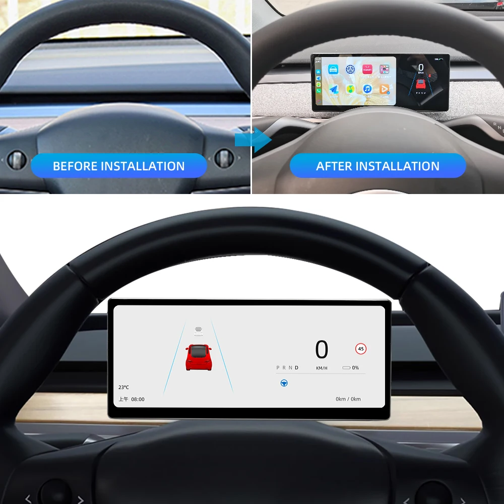 9 inch for Tesla Model 3 Y HUD Heads Up Display Digital Dashboard Center Console IPS Touch Screen Carplay Android Auto WiFi OTA