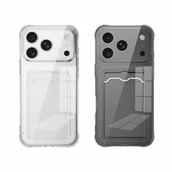Transparent Card Slot Silicone Case For iPhone 17 16 15 14 13 12 11 Pro Xs Max X XR 7 8 6 6s Plus 16e 17e Air Protection Cover