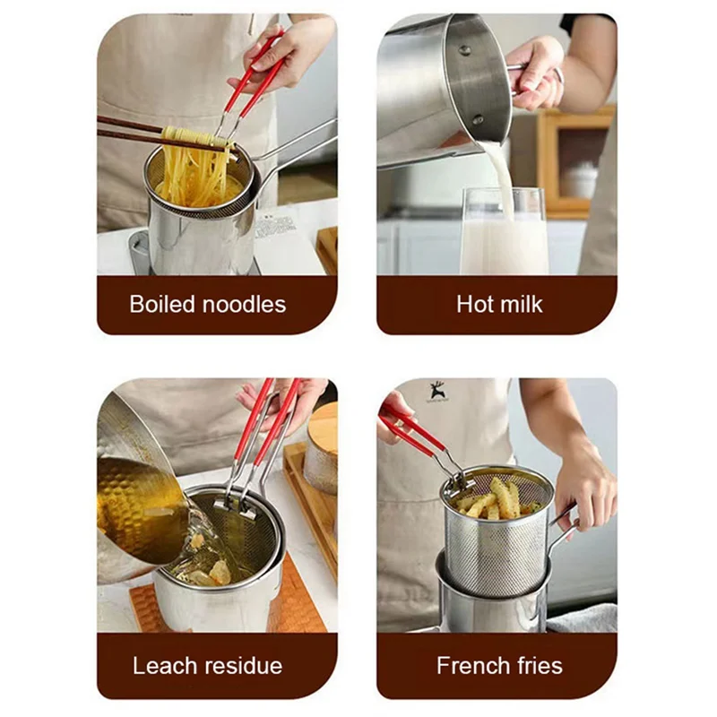 Stainless Steel Deep Frying Pot Tempura French Fries Fryer with Strainer Chicken Fried Pans Kitchen Cooking Tool