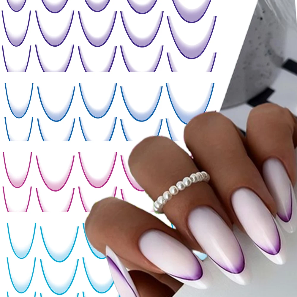 14 fogli Linea sfumata francese Adesivi per nail art Linee a strisce al neon Bend Decalcomanie autoadesive per unghie Linee sfumate Decorazione per unghie