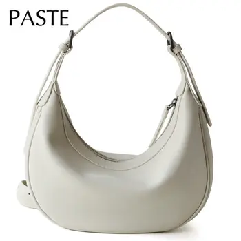 明星時尚推薦米色半月形單肩手提包,純牛皮材質,女士腋下單肩包,休閒手提包 10 最佳銷售 米色手提包 - №3