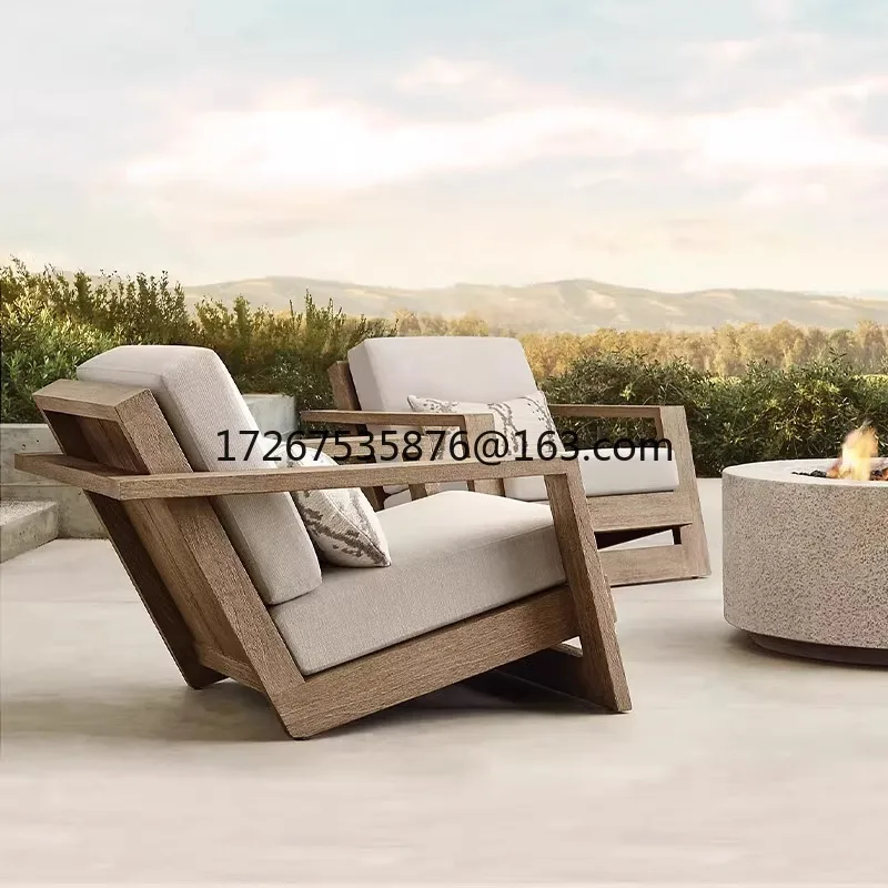 

Nordic outdoor sofa teak garden courtyard high-end leisure hotel balcony preservative wood single lounge chair