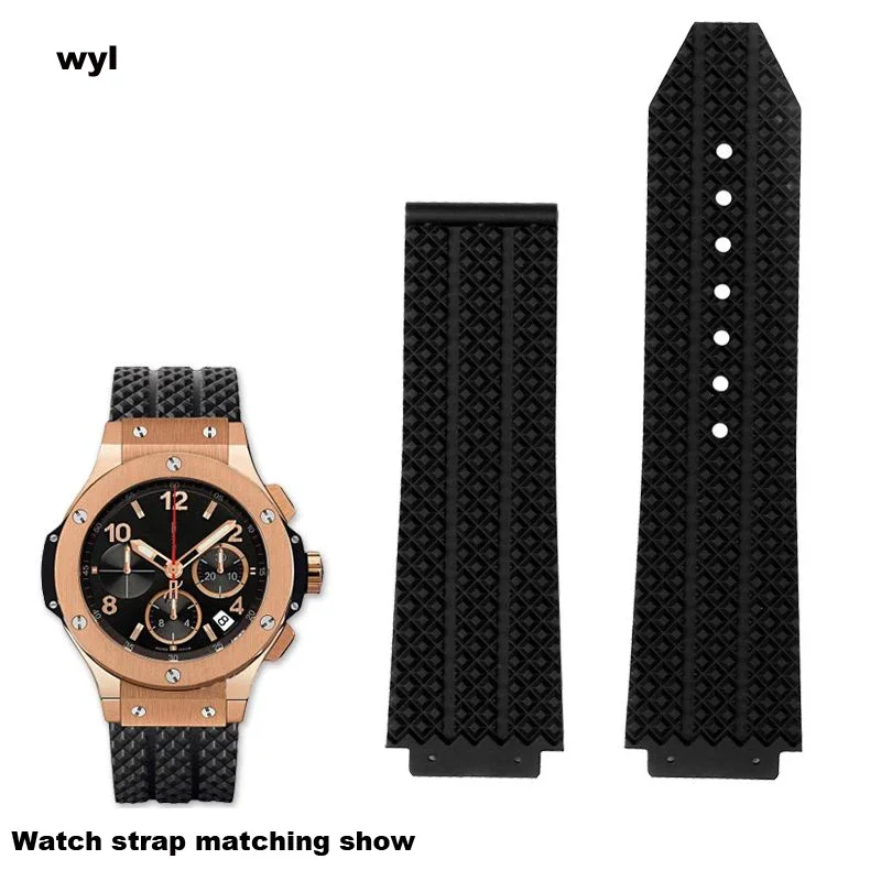 

26mm*19mm For HUBLOT Classic Fusion Universe Big Bang Series Men Women Black Silicone Watch Strap Vertical Stripe Road Bracelet