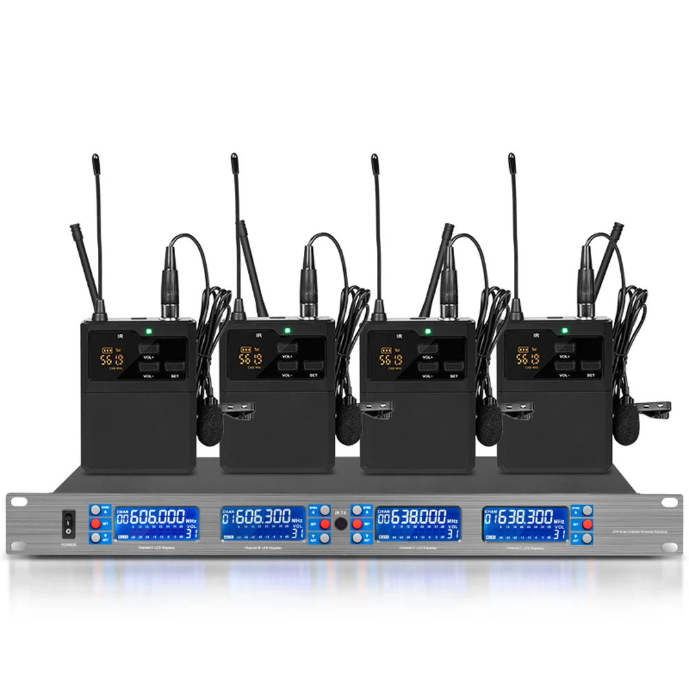 2800 Professional Portable UHF Wireless Lavalier Microphone 4 Channel For Teaching And Speech For Conferences