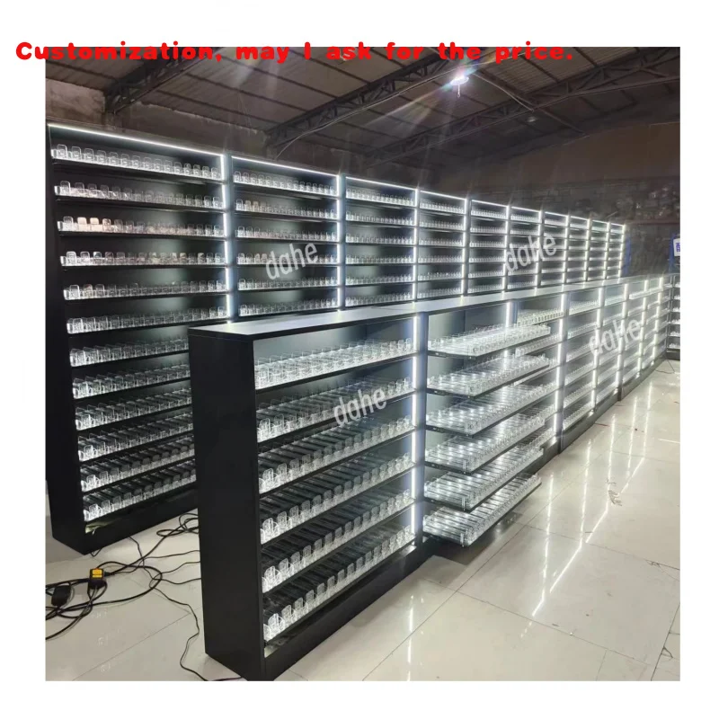 

на заказ. Розничный дымовой магазин, металлические полки для сигарет, витрина, стойка с толкателями, шкаф, магазин Fitti