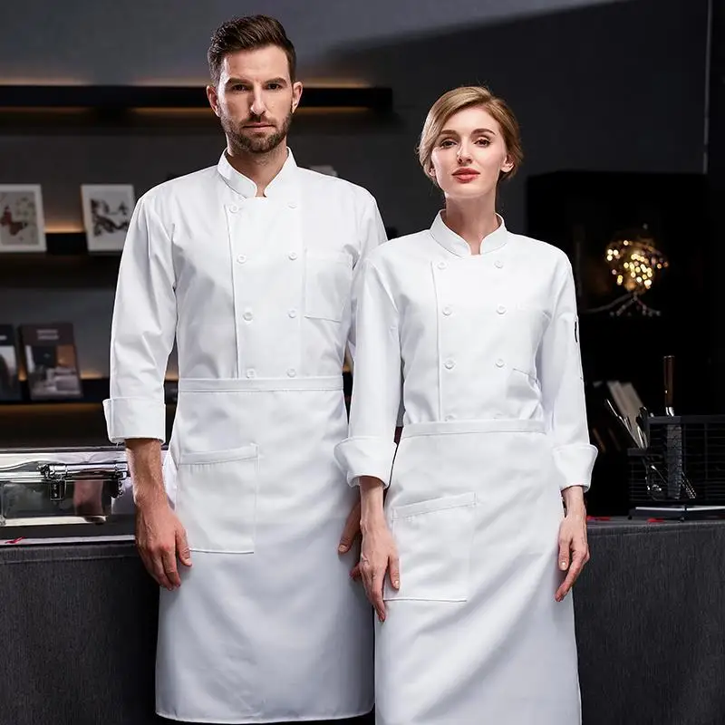 Overalls Long Men's Summer Short Sleeve Breathable Hotel Kitchen Restaurant White plus-Sized Chef Uniform Women