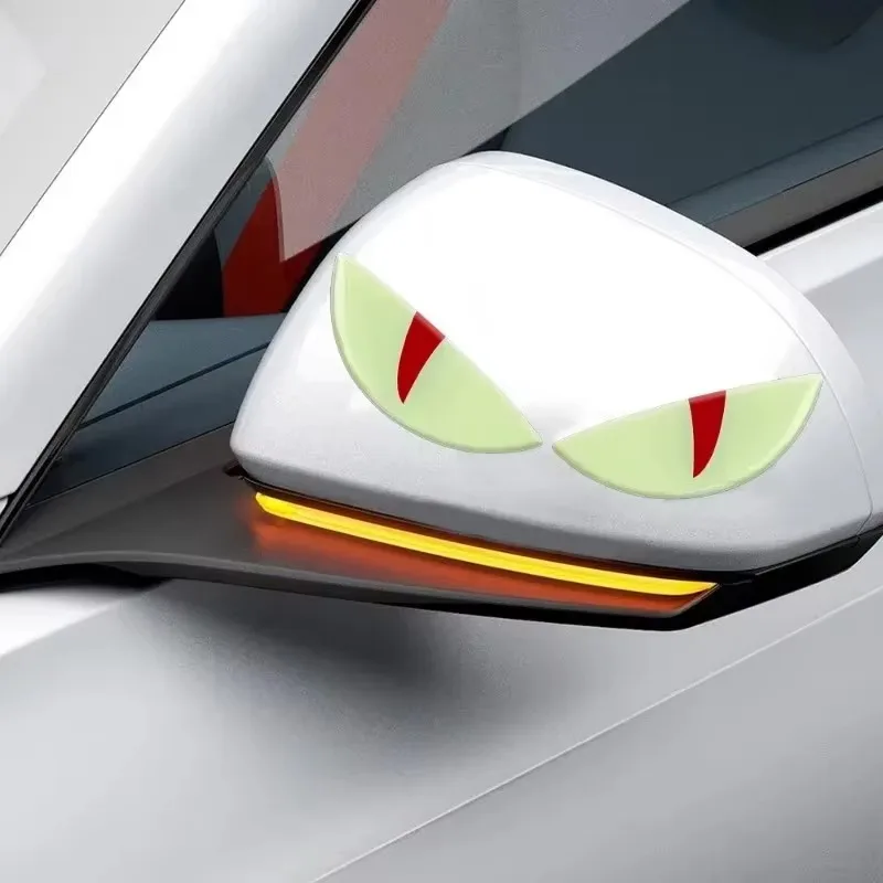 Par de pegatinas luminosas de ojo de diablo para coche, motocicleta, vehículo eléctrico, calcomanía reflectante, pegamento de goteo, estilo impermeable, brillo nocturno, 7x25cm