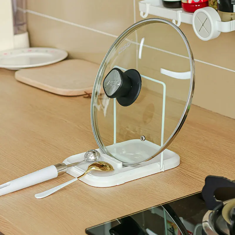 Uchwyt na pokrywkę garnka, uchwyt na pokrywkę i łyżkę na blat kuchenny, składany stojak na pokrywkę do patelni z antypoślizgową powłoką