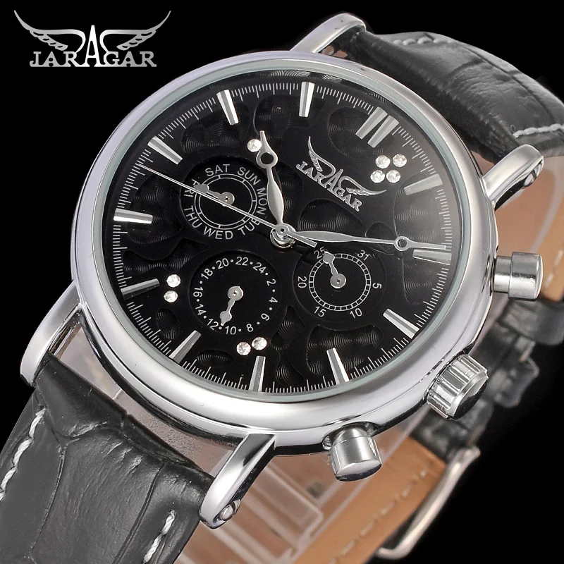 

2024 JARAGAR Luxury Diamond Replica Multifunctional Automatic Man Watches Leather Elegant Mechanical Waterproof Male Wrist Clock