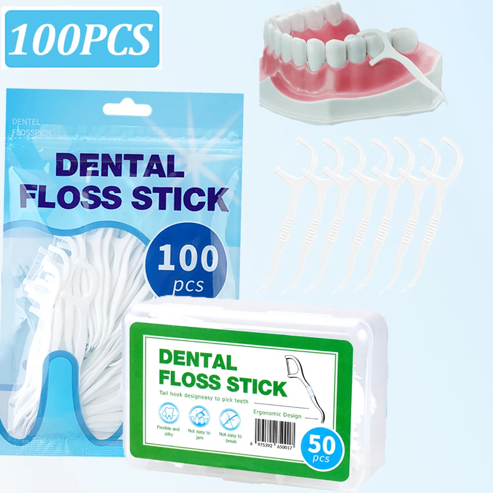 

Plastic Toothpicks for Adults, Dental Floss with Thread, Ultra Fine Flosser, Teeth Sticks, Dental Picks,Oral Hygiene Care 100Pcs