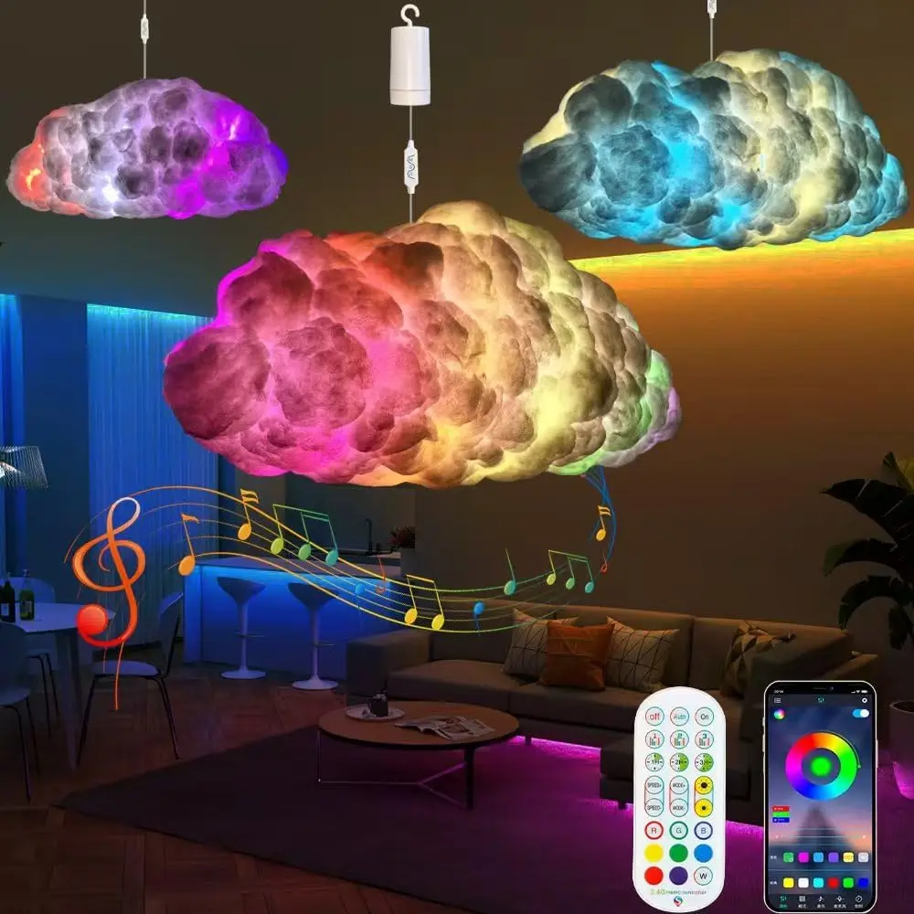 

Облачные светодиодные фонари для потолка 3D Thunder Clouds Light Music Sync LED Storm с многоцветной пеленальной полосой DIY Набор для игровой комнаты