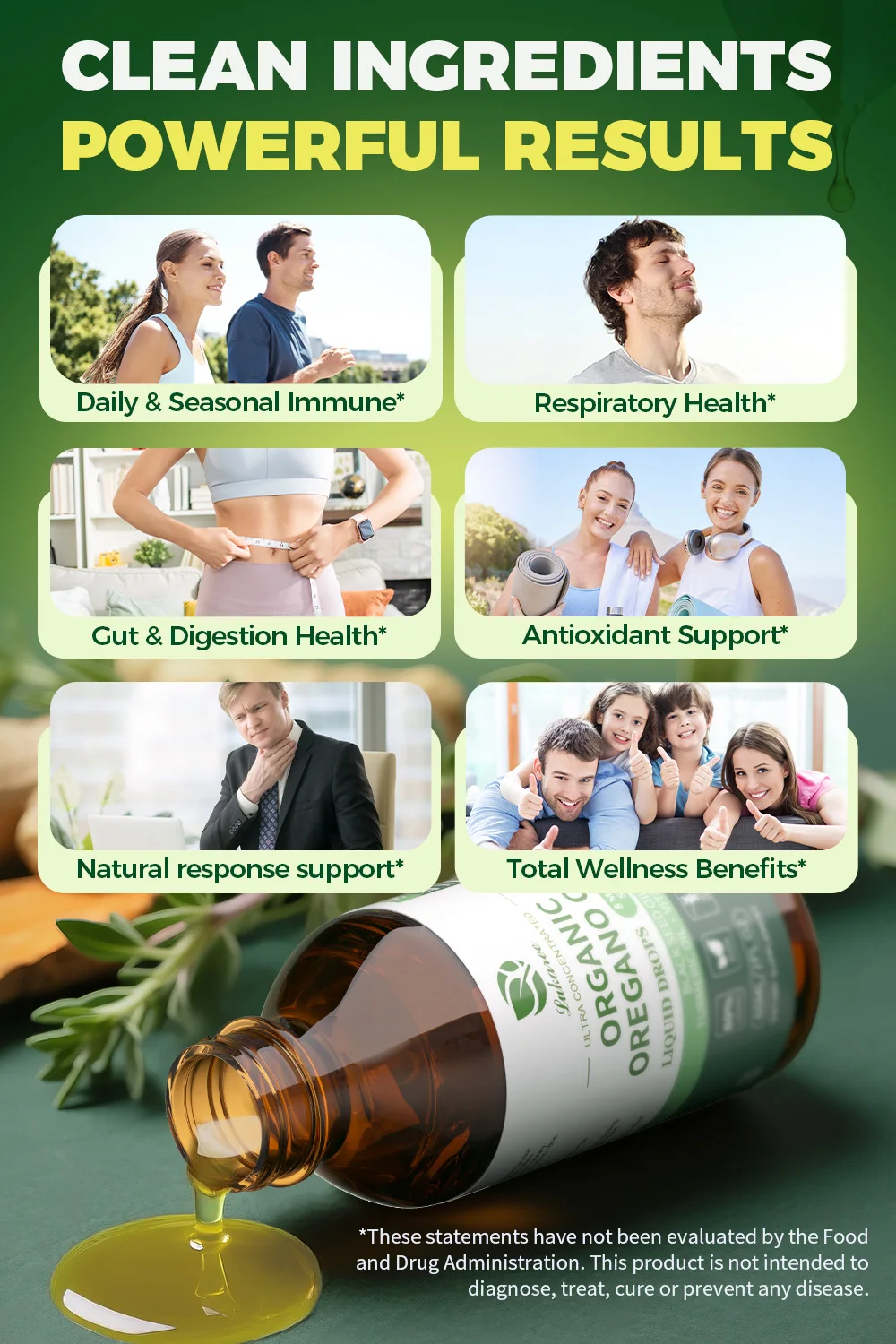 Lukaree 4 في 1 قطرة زيت الأوريجانو مع زيت الكركم والفيتامينات E، 80% كارفاكول، المناعة، التنفس، نباتي الجهاز الهضمي، خالي من السكر غير وراثيًا