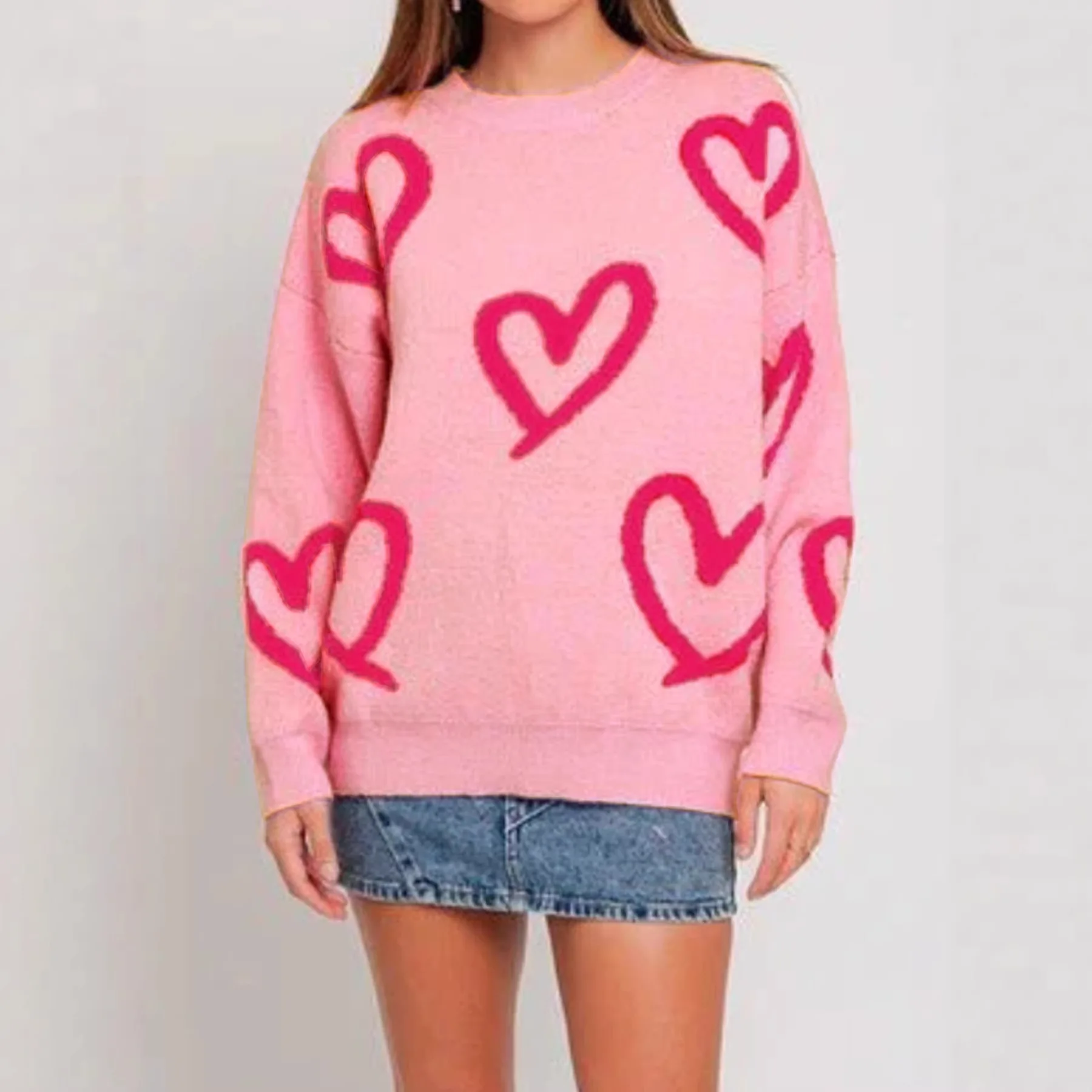 

Batwing Sleeve Sweater Round Neck Loose Casual Knitted Pullover Fall Winter Relaxed Fit Women's Batwing Sweater Batwing Sleeve K