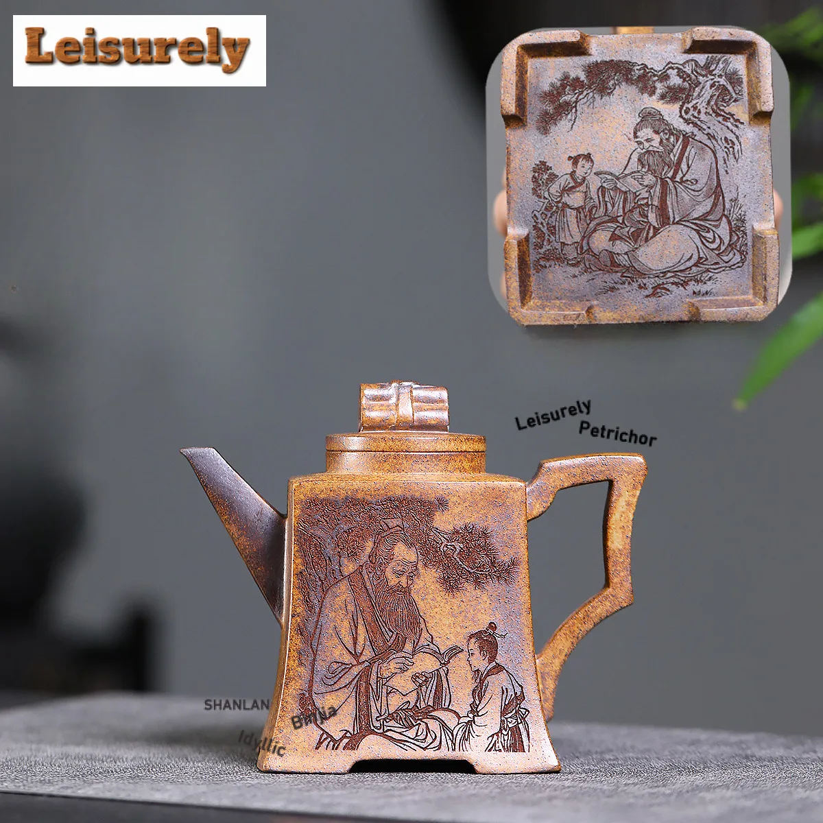 

500ml Yixing Purple Clay Teapot Handmade Square Pot Raw Ore Wood-fired Porcelain Mud Tea Brewing Kettle With Infuser Zisha Tea