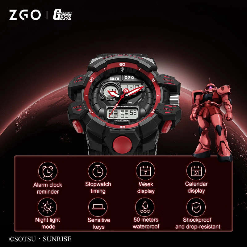 Gundam Mechanical Watch Sports Smart Waterproof Luminous Electronic Watch Amuro Zaku Earth Federation Army Birthday Gift Boy