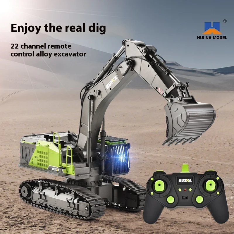 Huina 593 Alloy Excavator 22 Way Remote Control 1/14 Screw Power Professional Grade Excavator Engineering Vehicle Children Toys