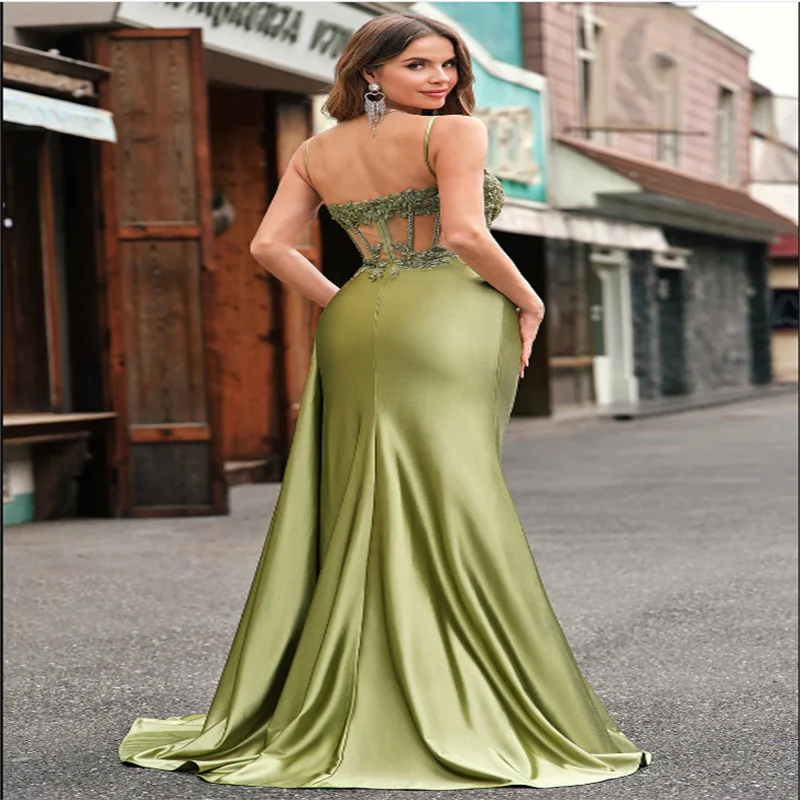 2025 Recién llegado, vestidos de noche sexis de horquilla alta para mujer, vestidos de fiesta de encaje lujosos de diseñador, vestidos largos elegantes para fiesta personalizados