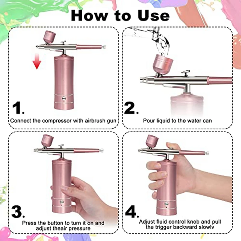 1Set Rechargeable Cordless Airbrush Compressor Auto Handheld Airbrush Gun Airbrush Set (Pink)