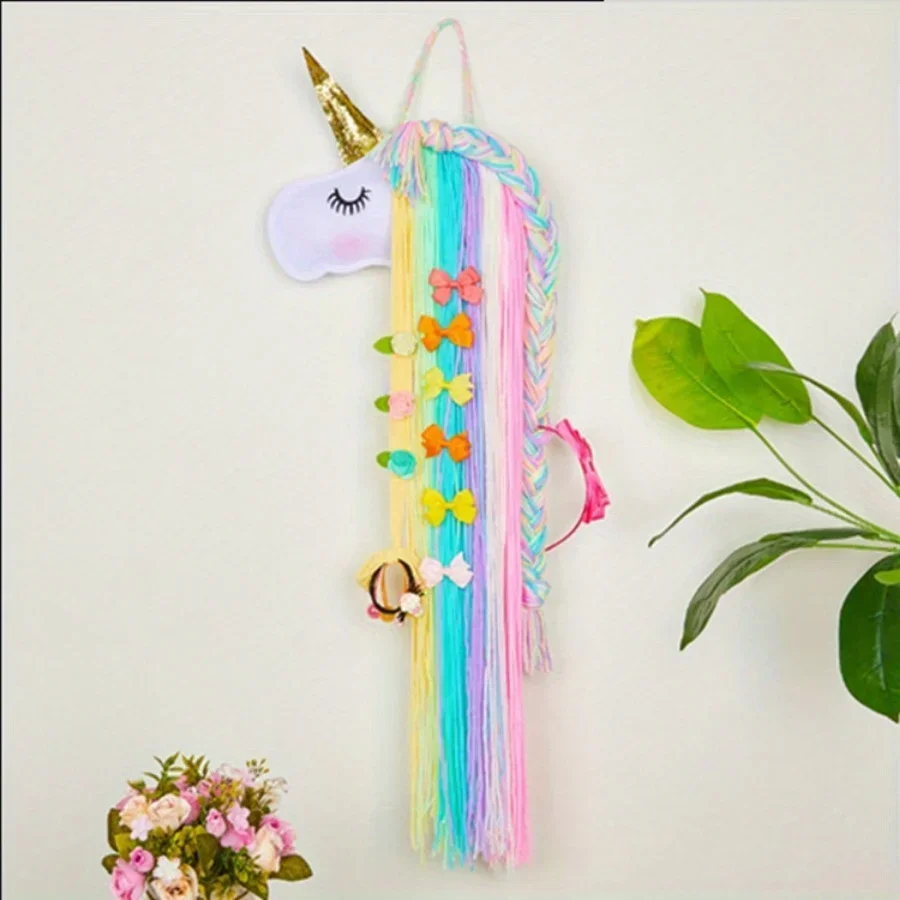 

Wall Hanging Hair Accessories Organizer For Clips Bows Headbands Colorful Unicorn Design Girls Room Storage Home Decoration