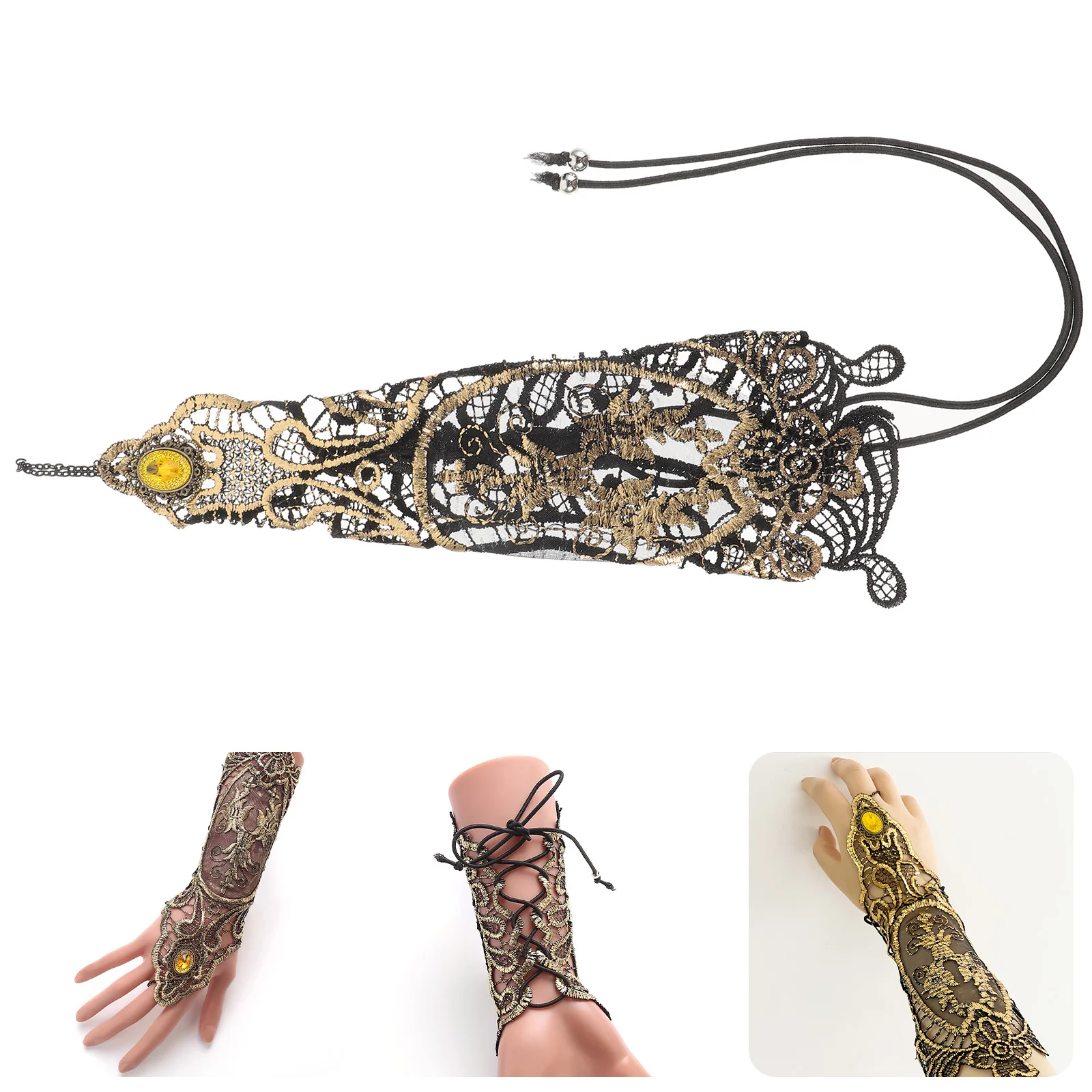 

1 Pair Vintage Arm Chain Elbow Length Lace For Women Elegant Fingerless Decorative Gloves Long Party Retro Gloves