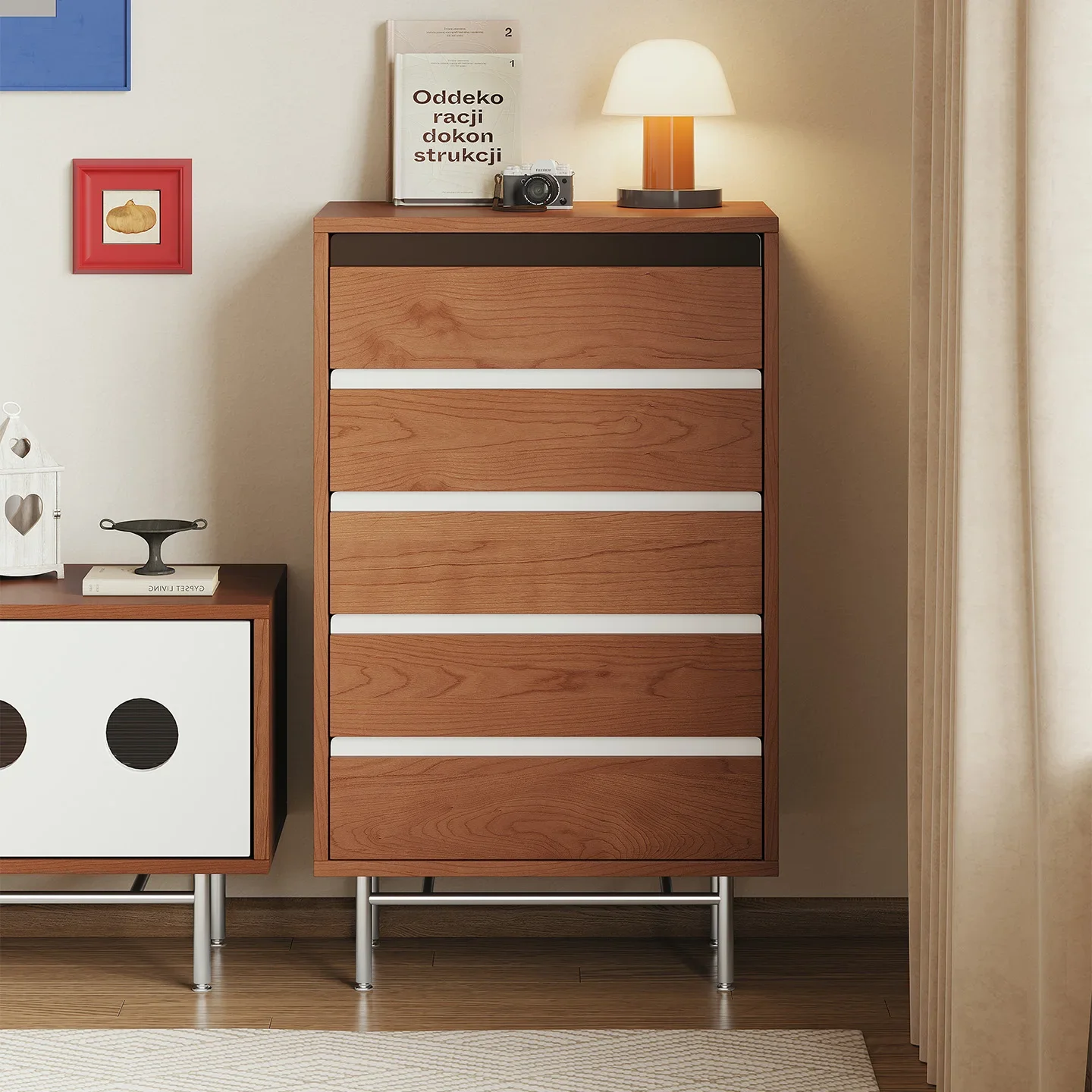 Solid wood antique style living room household sofa side cabinet storage locker drawer cabinet against the wall 3